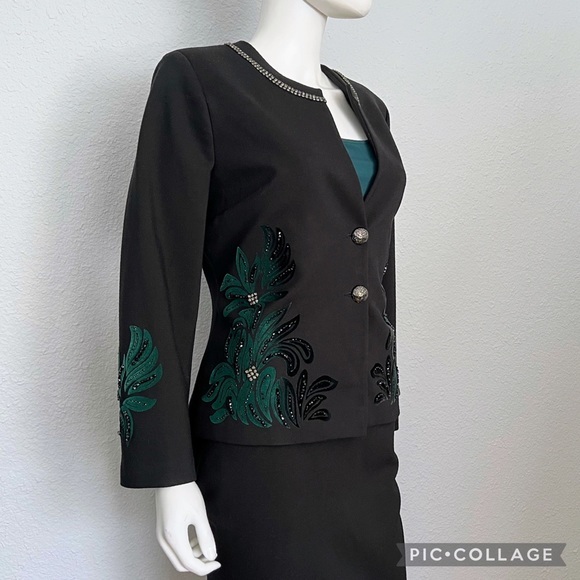 NWT‎ WOMEN SKIRT SUIT 3P SET BLACK BLAZER/SKIRT LINED LONG SLEEVES ROUND NECK - Picture 1 of 12